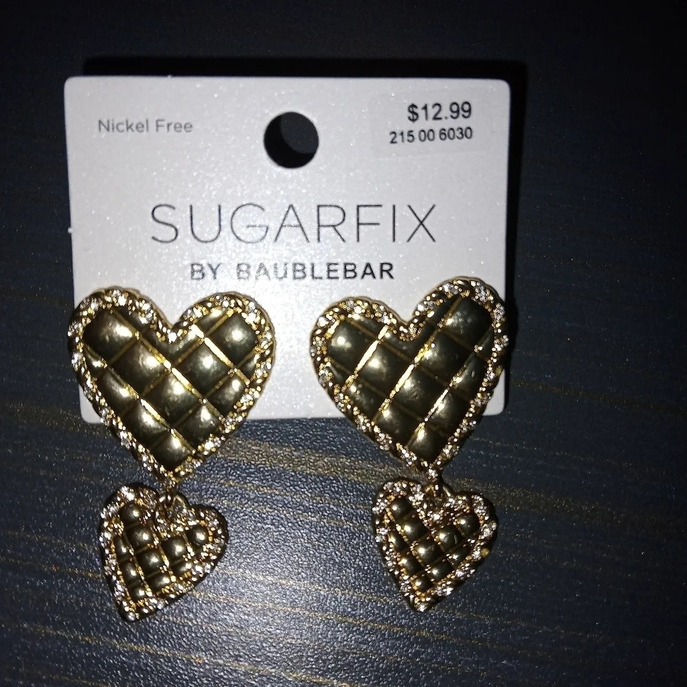 Sugarfix by Baublebar quilted dangle hearts gold earrings discontinued